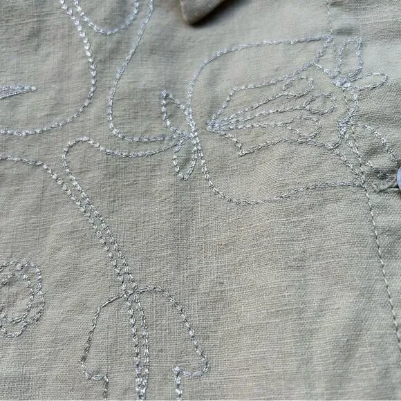 Jane Ashley Tan Silver Embroidered Linen Blend Shacket Shirt Women’s Large - Picture 10 of 14